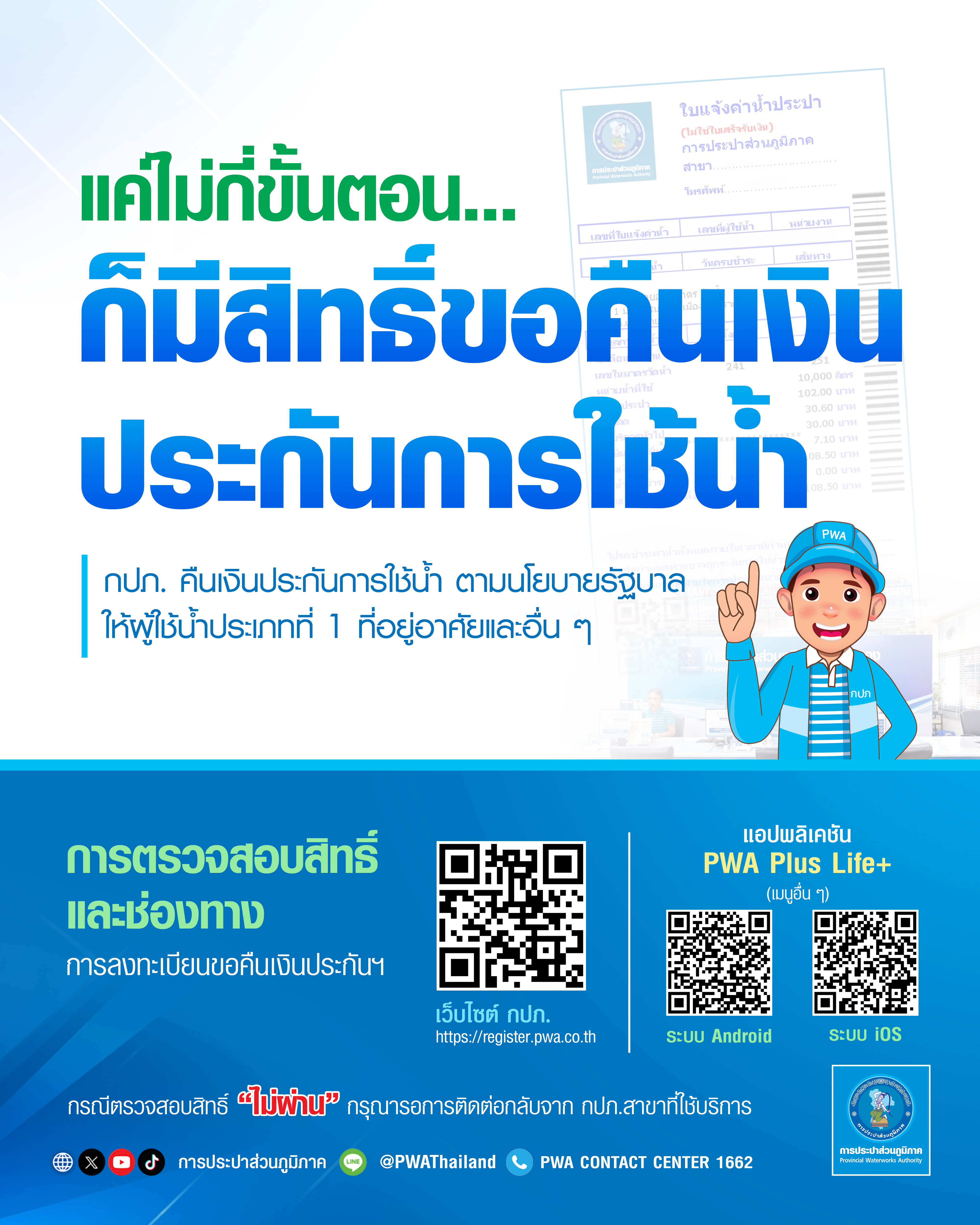 แค่ไม่กี่ขั้นตอน ก็มีสิทธิ์ขอคืนเงินประกันการใช้น้ำ