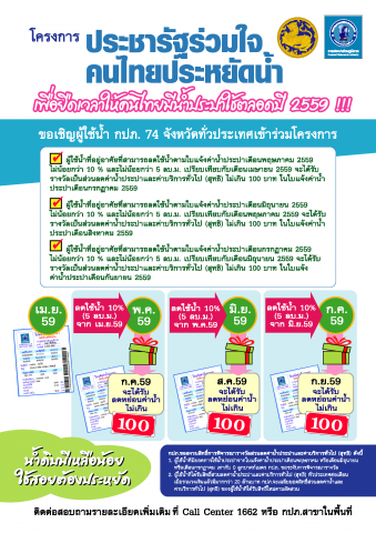 เริ่มแล้ว ! ลูกค้า กปภ.ลดการใช้น้ำ รับส่วนลดค่าน้ำประปา