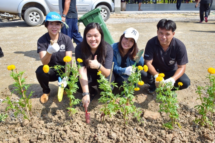 กปภ.สาขาระยองร่วมกับชาวบ้านค่ายปลูกดาวเรืองให้บานสะพรั่ง