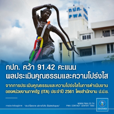 กปภ. คว้า 91.42 คะแนน ผลประเมินคุณธรรมและความโปร่งใส (ITA) ปี 2561
