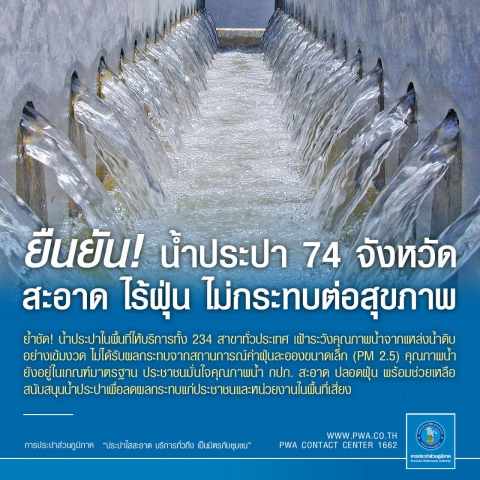 น้ำประปา กปภ. 74 จังหวัด สะอาดไร้ฝุ่น ไม่กระทบต่อสุขภาพ