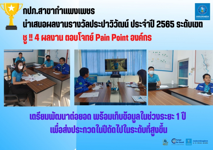 กปภ.สาขากำแพงเพชร นำเสนอผลงานรางวัลประปาวิวัฒน์ ประจำปี 2565 ระดับเขต ชู !! 4 ผลงาน ตอบโจทย์ Pain Point องค์กร