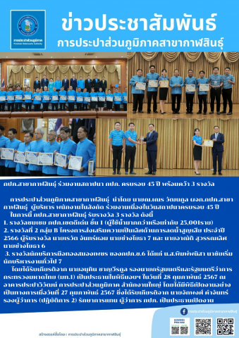 กปภ.สาขากาฬสินธุ์ ร่วมงานสถาปนา กปภ. ครบรอบ 45 ปี พร้อมคว้า 3 รางวัล