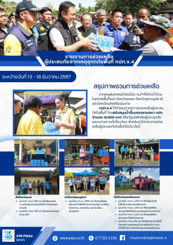 รายงานการช่วยเหลือผู้ประสบภัยจากเหตุอุทกภัยพื้นที่ กปภ.ข.4