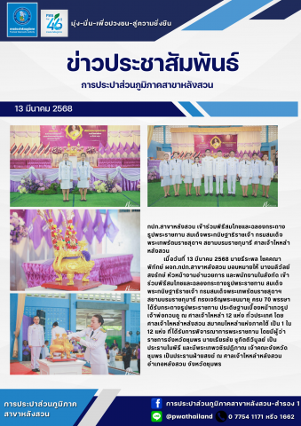 กปภ.สาขาหลังสวน เข้าร่วมพิธีสมโภชและฉลองกระถางธูปพระราชทาน สมเด็จพระกนิษฐาธิราชเจ้า กรมสมเด็จพระเทพรัตนราชสุดาฯ สยามบรมราชกุมารี ศาลเจ้าไหหลําหลังสวน