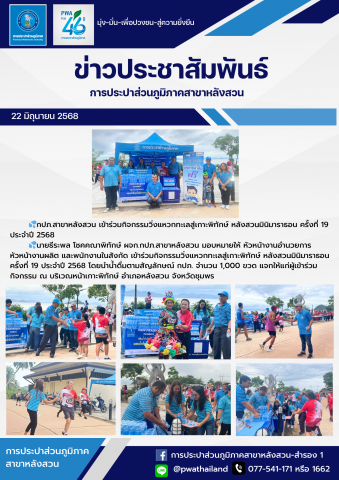 กปภ.สาขาหลังสวน เข้าร่วมกิจกรรมวิ่งแหวกทะเลสู่เกาะพิทักษ์ หลังสวนมินิมาราธอน ครั้งที่ 19 ประจำปี 2568