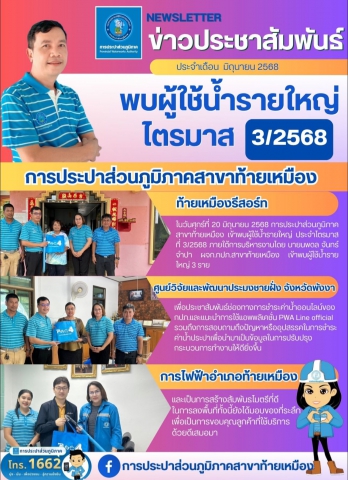 การประปาส่วนภูมิภาคสาขาท้ายเหมือง เข้าพบผู้ใช้น้ำรายใหญ่จำนวน 3 ราย พร้อมทั้งมอบของที่ระลึก