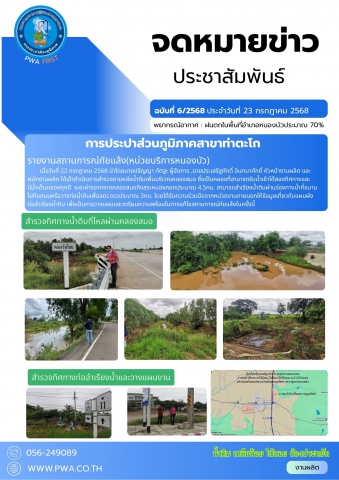 กปภ.สาขาท่าตะโก รายงานสถานะการณ์ภัยแล้ง (หน่วยบริการหนองบัว)