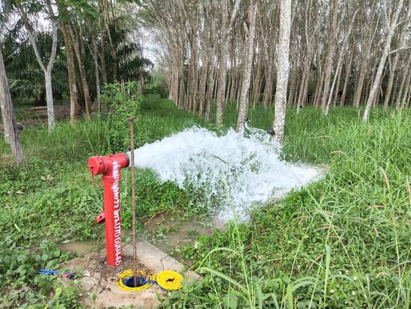 กปภ.สาขาคลองท่อม ดำเนินการเปิดล้างระบายตะกอนในเส้นท่อจ่ายน้ำ (Blow off) ผ่านหัวดับเพลิง