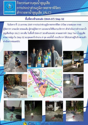 การประปาส่วนภูมิภาคสาขาพิจิตร ดำเนินกิจกรรมสำรวจหาน้ำสูญเสียเชิงรุก (ALC) ในพื้นที่ ตรงข้ามขนส่ง (DMA-07)