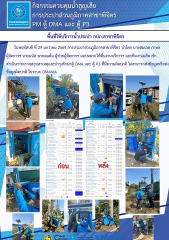 กิจกรรมควบคุมน้ำสูญเสีย การประปาส่วนภูมิภาคสาขาพิจิตร PM ตู้ DMA และ ตู้ P3 พื้นที่ให้บริการน้ำประปา กปภ.สาขาพิจิตร