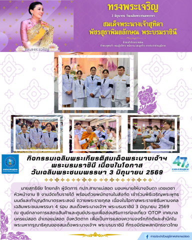 การประปาส่วนภูมิภาคสาขาแม่สอด ร่วมพิธีเจริญพระพุทธมนต์และทำบุญตักบาตรถวายพระราชกุศล เนื่องในโอกาสพระราชพิธีมหามงคลเฉลิมพระชนมพรรษา 4 รอบ สมเด็จพระนางเจ้าฯ พระบรมราชินี