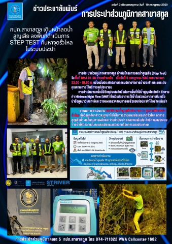 กปภ.สาขาสตูล เดินหน้าลดน้ำสูญเสีย ลงพื้นที่ดำเนินการ Step Test ค้นหาจุดรั่วไหลในระบบประปา