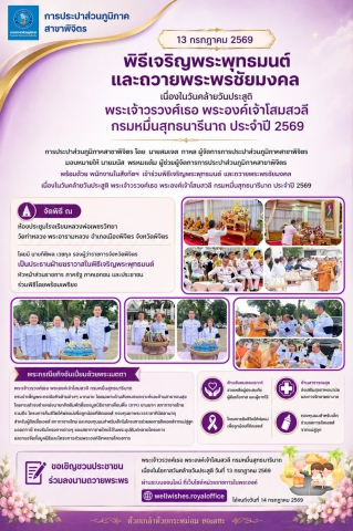 การประปาส่วนภูมิภาคสาขาพิจิตร เข้าร่วมพิธีเจริญพระพุทธมนต์ และถวายพระพรชัยมงคล เนื่องในวันคล้ายวันประสูติ พระเจ้าวรวงศ์เธอ พระองค์เจ้าโสมสวลี กรมหมื่นสุทธนารีนาถ ประจำปี 2569