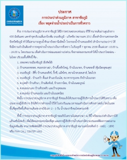 ไฟล์แนบ การประปาส่วนภูมิภาค สาขาชัยภูมิ ประกาศหยุดจ่ายน้ำประปาเป็นการชั่วคราว ในวันพุธที่ 7 ตุลาคม 2558 ตั้งแต่เวลา 10.00 น. ถึงเวลา 24.00 น. โดยประมาณ