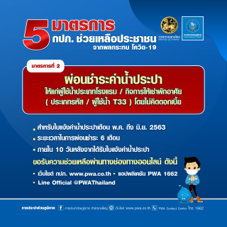 ไฟล์แนบ กปภ.จัดหนัก! ลดค่าน้ำ 20% ให้กับประชาชน บรรเทาผลกระทบจาก COVID-19 เริ่มพฤษภาคม 2563