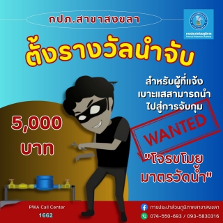 ไฟล์แนบ การประปาส่วนภูมิภาคสาขาสงขลา ตั้งรางวัลนำจับ "5,000 บาท"