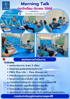 ไฟล์แนบ (Morning Talk) ครั้งที่ 6/2568 ประจำปีงบประมาณ 2568วันที่ 25  มีนาคม  2568  เวลา 09.000 น. 12.00 น. ณ ห้องประชุม สาขาพยุหะคีรี