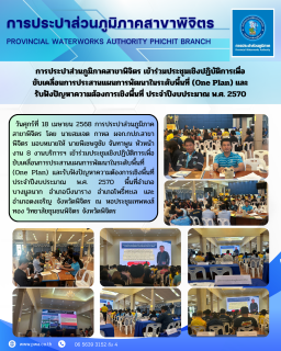 ไฟล์แนบ การประปาส่วนภูมิภาคสาขาพิจิตร เข้าร่วมประชุมเชิงปฏิบัติการเพื่อขับเคลื่อนการประสานแผนการพัฒนาในระดับพื้นที่ (One Plan) และรับฟังปัญหาความต้องการเชิงพื้นที่ ประจำปีงบประมาณ พ.ศ. 2570