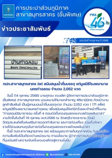 ไฟล์แนบ กปภ.สาขาสมุทรสาคร (พ) สนับสนุนน้ำดื่มบรรจุ แก่มูลนิธิโรงพยาบาลนครท่าฉลอม จำนวน 2,052 ขวด