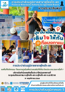 ไฟล์แนบ การประปาส่วนภูมิภาคสาขาสุไหงโก-ลก จัดกิจกรรมโครงการมุ่งมั่นเพื่อปวงชนเติมใจให้กัน ลงพื้นที่บริการประชาชนชุมชนกือบงกาแม ต.สุไหงโก-ลก อ.สุไหงโก-ลก จ.นราธิวาส