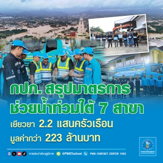 ไฟล์แนบ กปภ. สรุปมาตรการช่วยน้ำท่วมใต้ 7 สาขา  เยียวยา 2.2 แสนครัวเรือน มูลค่ากว่า 223 ล้านบาท