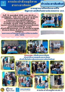 ไฟล์แนบ วันศุกร์ที่ 18 กุมภาพันธ์ 2569 กปภ.สาขาเขาชัยสน นำโดยนายณัฐยุทธ โชโต ผจก.กปภ.สาขาเขาชัยสน พร้อมด้วยพนักงานและลูกจ้างในสังกัด ร่วมกันดำเนินกิจกรรมภายใต้ โครงการมาตรฐานป้องกันและแก้ไขปัญหายาเสพติดในสถานประกอบกิจการ (มยส.) ประจำปี 2569 