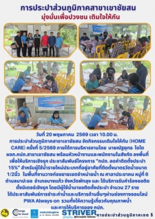 ไฟล์แนบ วันที่ 20 พฤษภาคม 2569 เวลา 10.00 น. การประปาส่วนภูมิภาคสาขาเขาชัยสน จัดกิจกรรมเติมใจให้กัน (HOME CARE) ครั้งที่ 5/2569 ภายใต้การบริหารงานโดย  นายณัฐยุทธ  โชโต ผจก.กปภ.สาขาเขาชัยสน พร้อมหัวหน้างานและพนักงานในสังกัด ลงพื้นที่เพื่อให้บริการเชิงรุก ประชาสัมพันธ์โครงการ กปภ. ลดค่าติดตั้งประปา 15% สำหรับผู้ใช้น้ำรายใหม่ประเภทที่อยู่อาศัยที่ติดตั้งมาตรวัดน้ำขนาด 1/2นิ้ว   ในพื้นที่งานวางท่อขยายเขตจำหน่ายน้ำ ณ ศาลาประชาคม หมู่ที่ 6 ตำบลนาปะขอ  อำเภอบางแก้ว จังหวัดพัทลุง และ ได้บริการรับคำร้องขอติดตั้งมิเตอร์เชิงรุก 