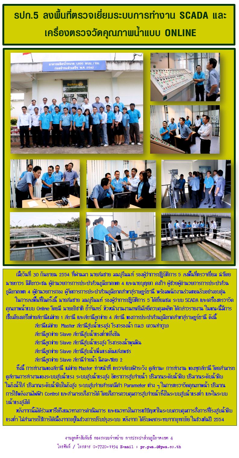 รปก.5 ลงพื้นที่ตรวจเยี่ยมระบบการทำงาน SCADA และ เครื่องตรวจวัดคุณภาพน้ำแบบ ONLINE
