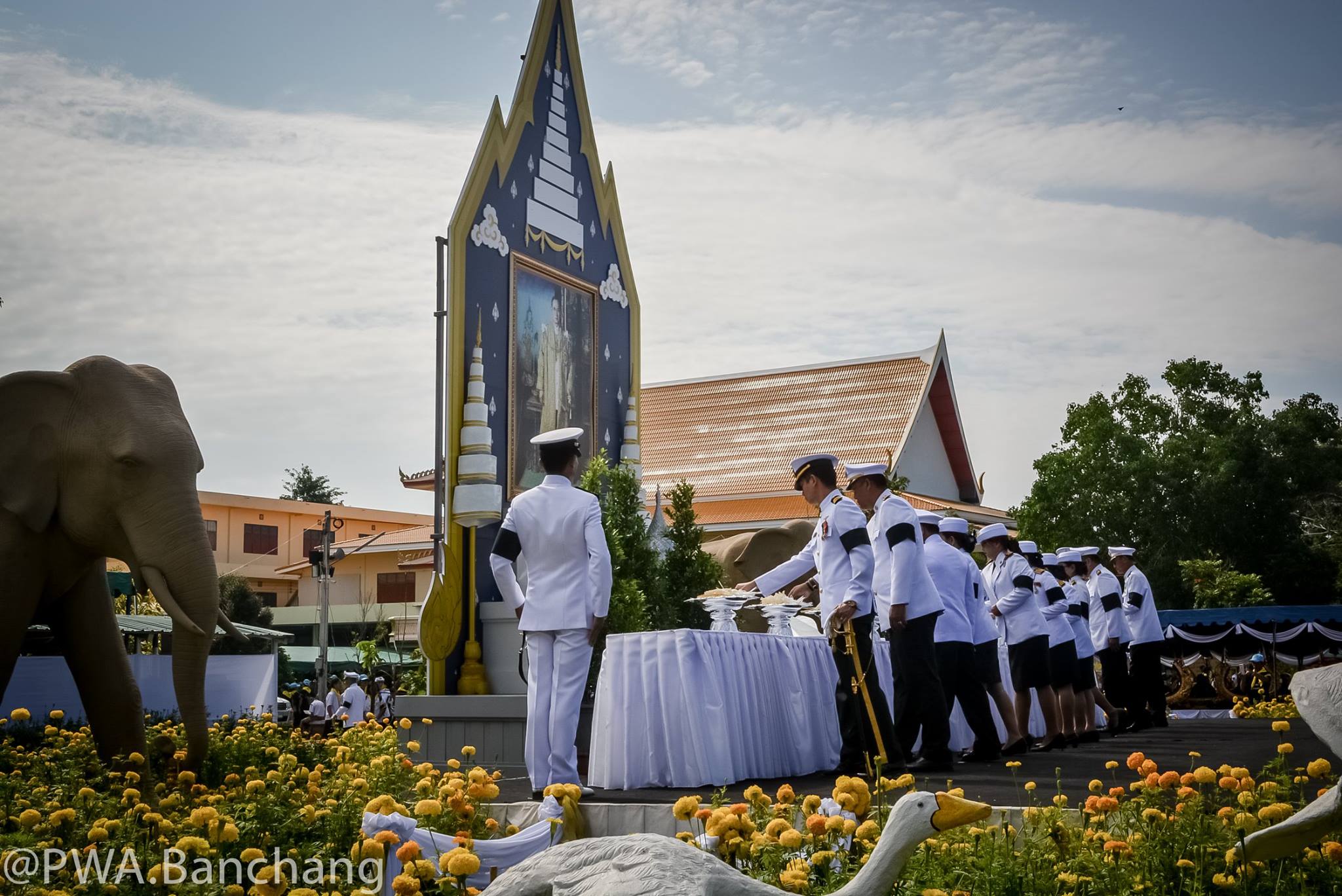 ประปาบ้านฉาง ร่วมถวายดอกไม้จันทน์และบริการน้ำดื่มแก่ประชาชน