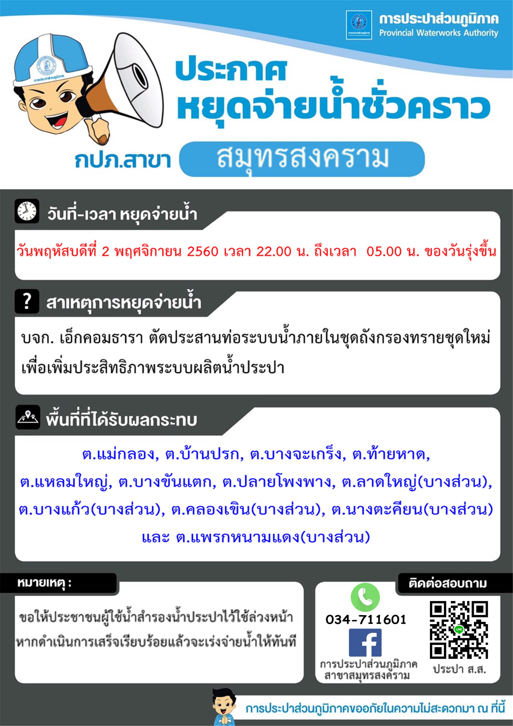 แจ้งเหตุขัดข้องน้ำประปาไม่ไหล