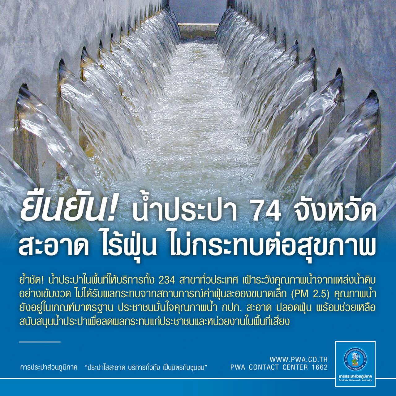 น้ำประปา กปภ. 74 จังหวัด สะอาดไร้ฝุ่น ไม่กระทบต่อสุขภาพ