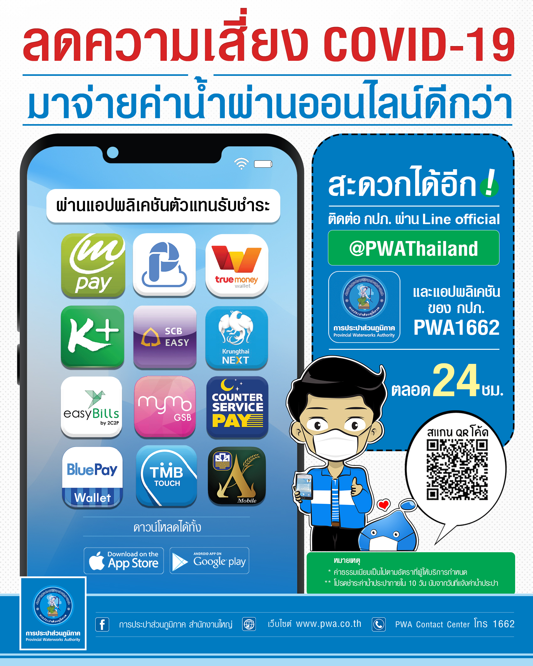 กปภ. ห่วงใยผู้ใช้น้ำ แนะจ่ายบิลออนไลน์ ลดเสี่ยงรับเชื้อ COVID-19