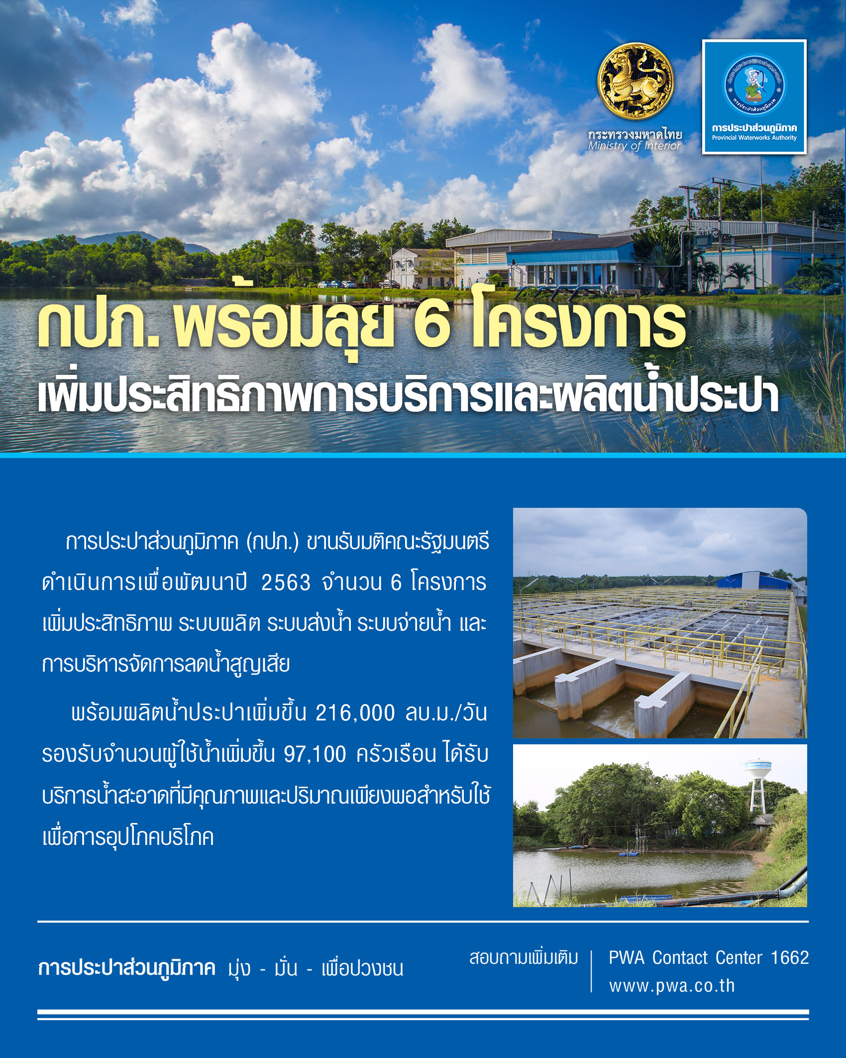 กปภ. พร้อมลุย 6 โครงการ ตามมติ ครม. เพิ่มประสิทธิภาพการบริการและผลิตน้ำประปา
