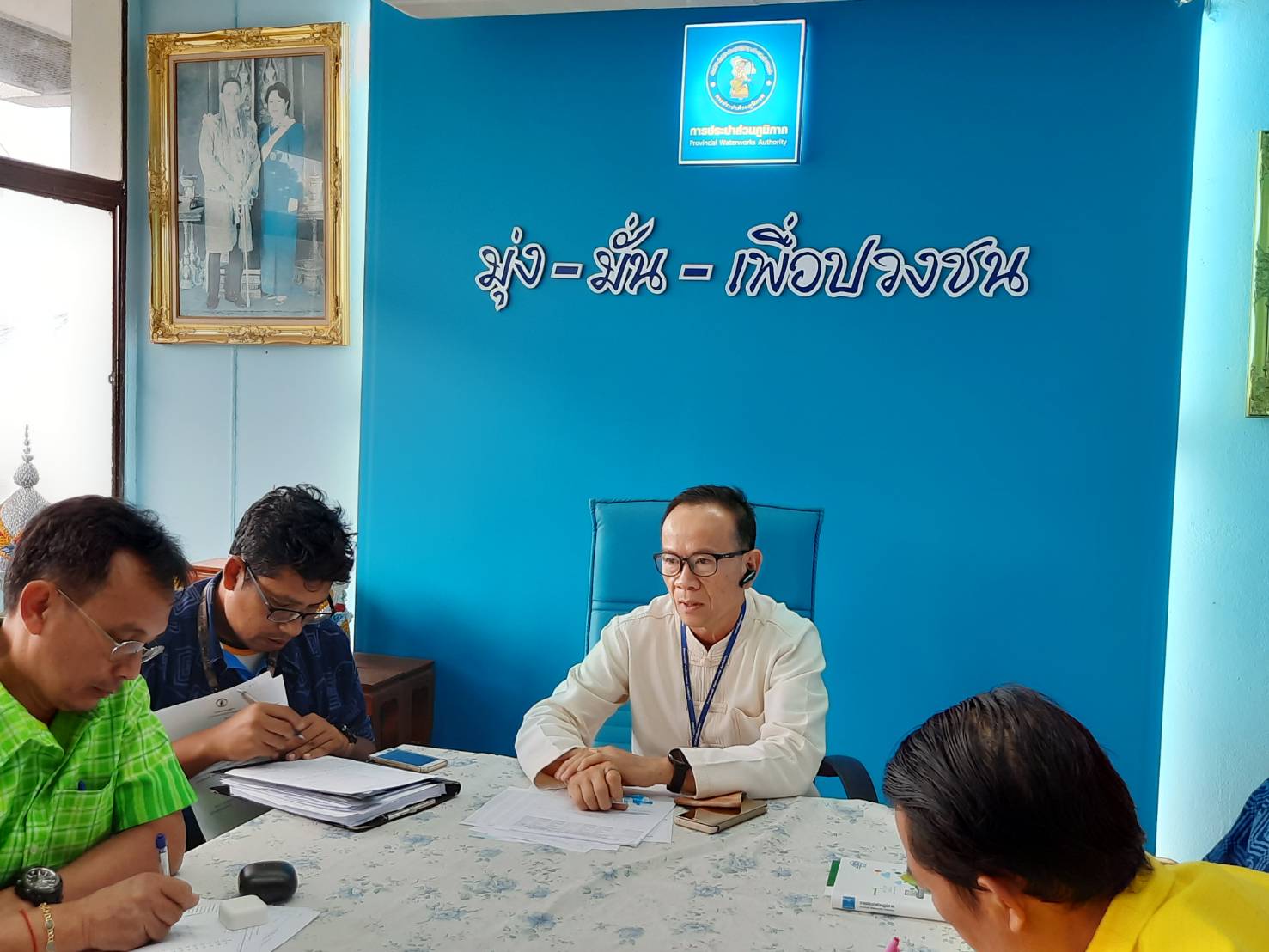 นายขวัญชัย กิจกอบชัย ผจก.กปภ.(พ) สาขาพระนครศรีอยุธยา นำพนักงานในสังกัด จัดกิจกรรมสนทนายามเช้า "Morning Talk" ครั้งที่ 3/2564