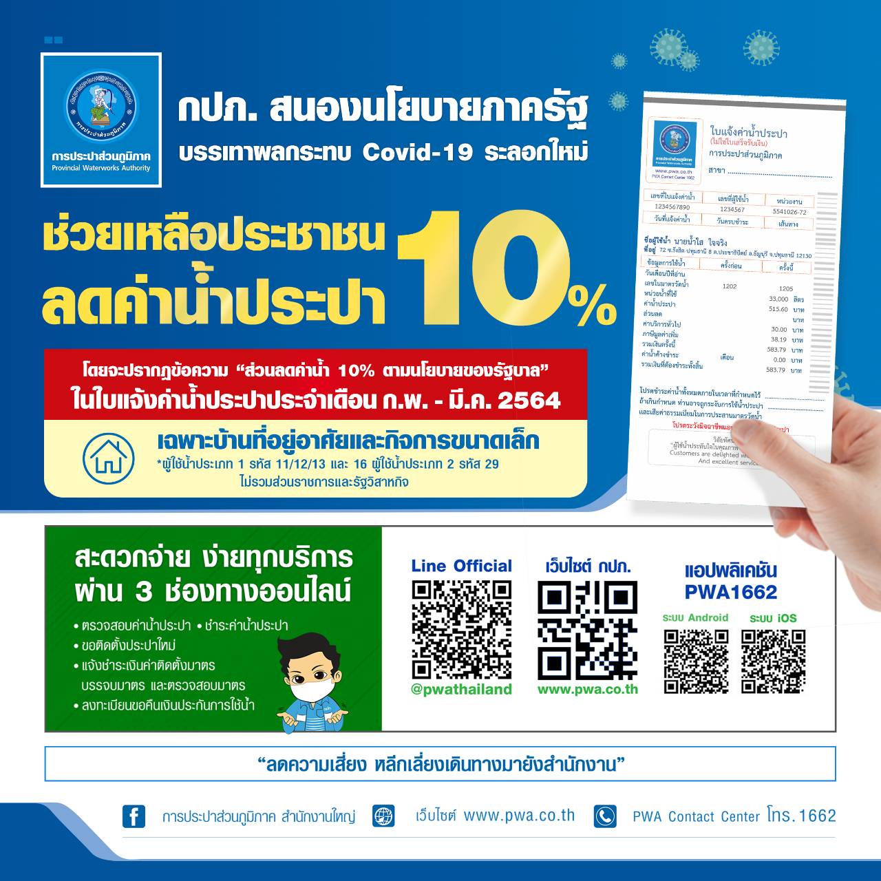 กปภ. ช่วยเหลือประชาชน ลดค่าน้ำประปา 10% บรรเทาผลกระทบ COVID-19 ระลอกใหม่