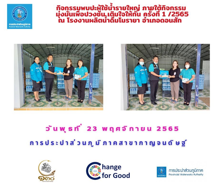กปภ.สาขากาญจนดิษฐ์ ลงพื้นที่พบผู้ใช้น้ำรายใหญ่ ภายใต้กิจกรรมมุ่งมั่นเพื่อปวงชน เติมใจให้กัน ครั้งที่ 1 /2566