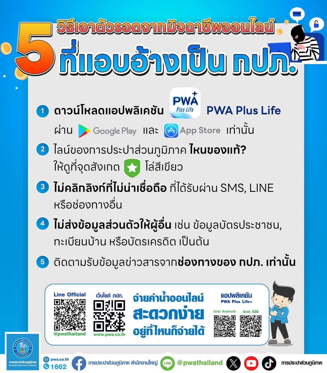 กปภ. แนะ 5 วิธีป้องกันรู้เท่าทันมิจฉาชีพออนไลน์