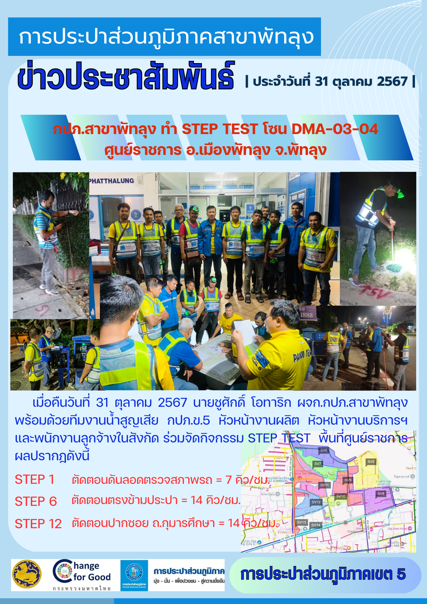 กปภ.สาขาพัทลุง ทำ STEP TEST โซน DMA -03-04 ศูนยราชการ อ.เมืองพัทลุง จ.พัทลุง