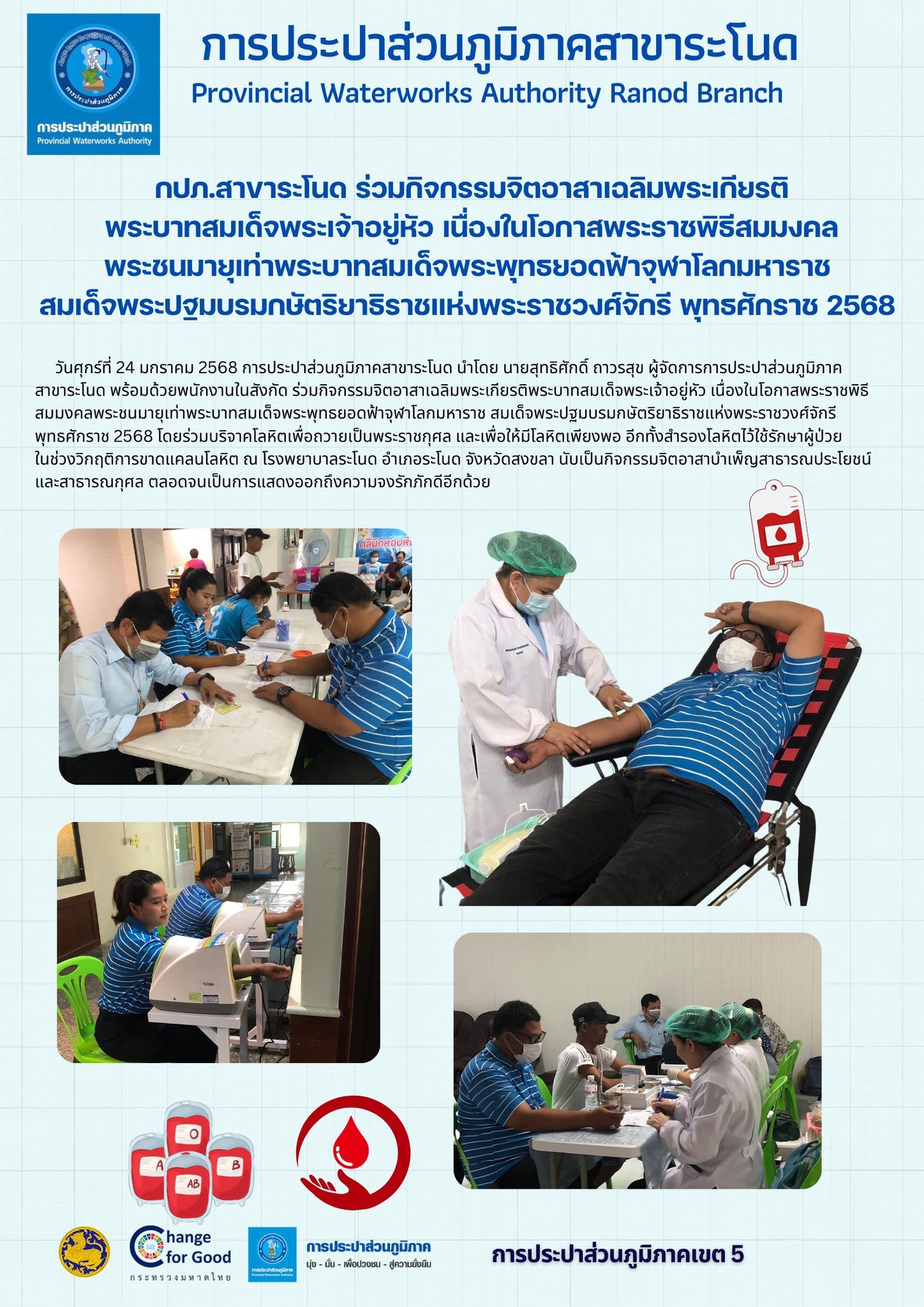 กปภ.สาขาระโนด ร่วมกิจกรรมจิตอาสาเฉลิมพระเกียรติพระบาทสมเด็จพระเจ้าอยู่หัว เนื่องในโอกาสพระราชพิธีสมมงคลพระชนมายุ
