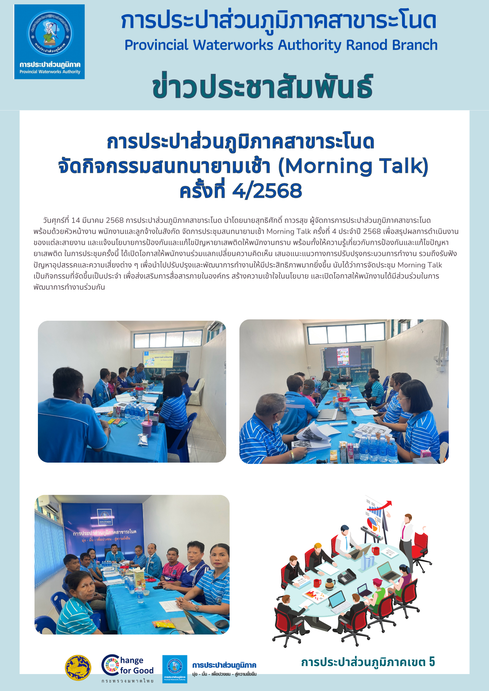 การประปาส่วนภูมิภาคสาขาระโนด จัดกิจกรรมสนทนายามเช้า (Morning Talk) ครั้งที่ 4/2568