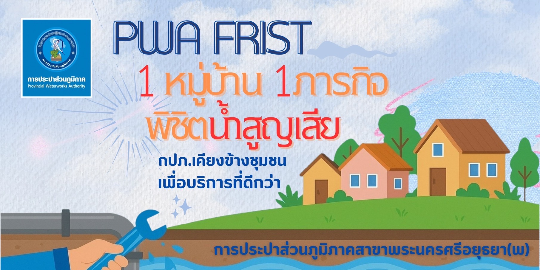 การประปาส่วนภูมิภาคสาขาพระนครศรีอยุธยา (พ) ดำเนินการตามโครงการ 1 หมู่บ้าน 1 ภารกิจ พิชิตน้ำสูญเสีย (PWA FIRST)