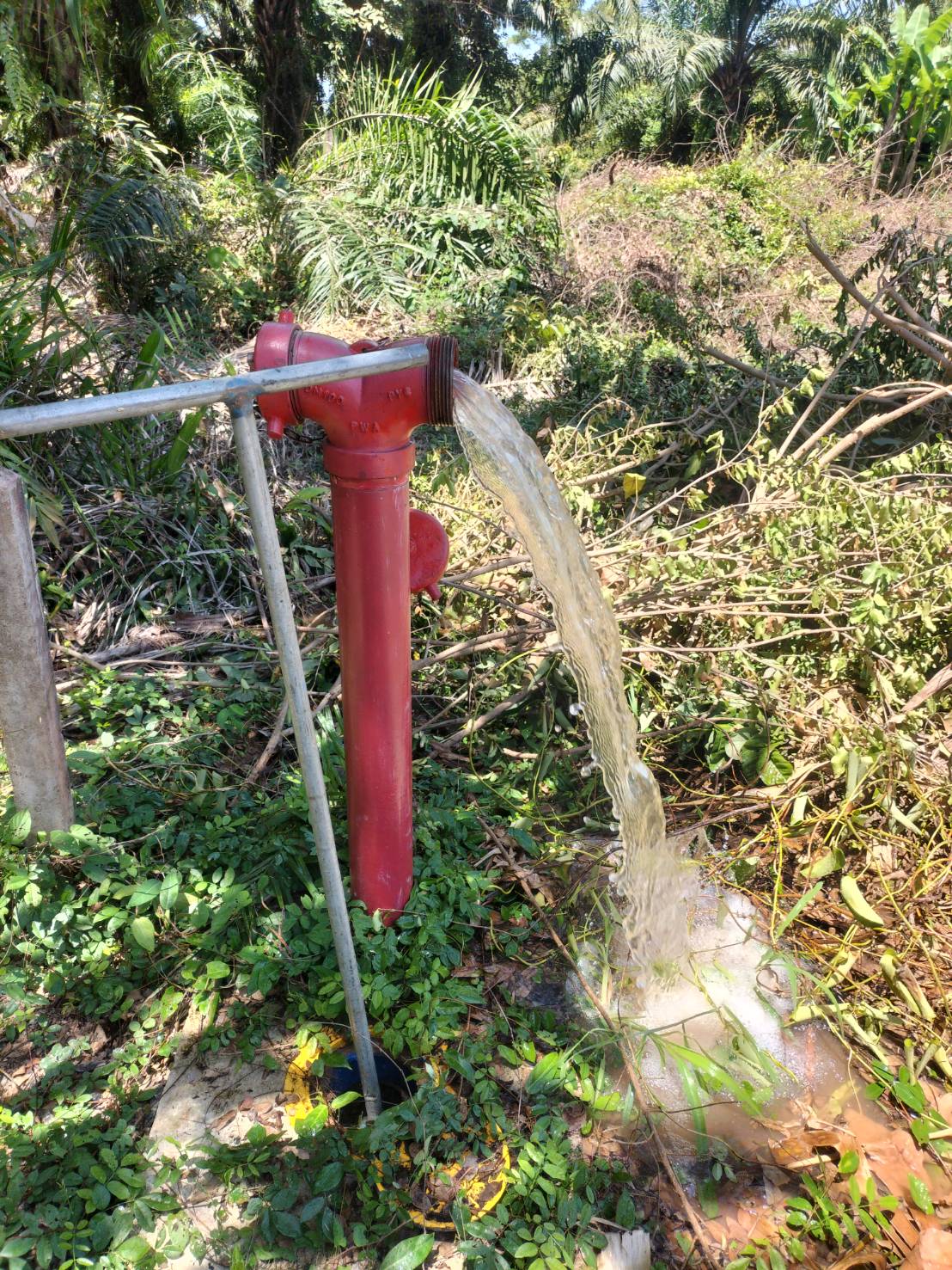 การประปาส่วนภูมิภาคสาขากาญจนดิษฐ์ นำทีมลงพื้นที่บริเวณบ้านผู้ใช้น้ำ  หมู่ที่ 4 ต.ทุ่งกง อ.กาญจนดิษฐ์ จ.สุราษฎร์ธานี ดำเนินการเปิดล้างระบายตะกอนในเส้นท่อจ่ายน้ำ (Blow off) ผ่านหัวดับเพลิง