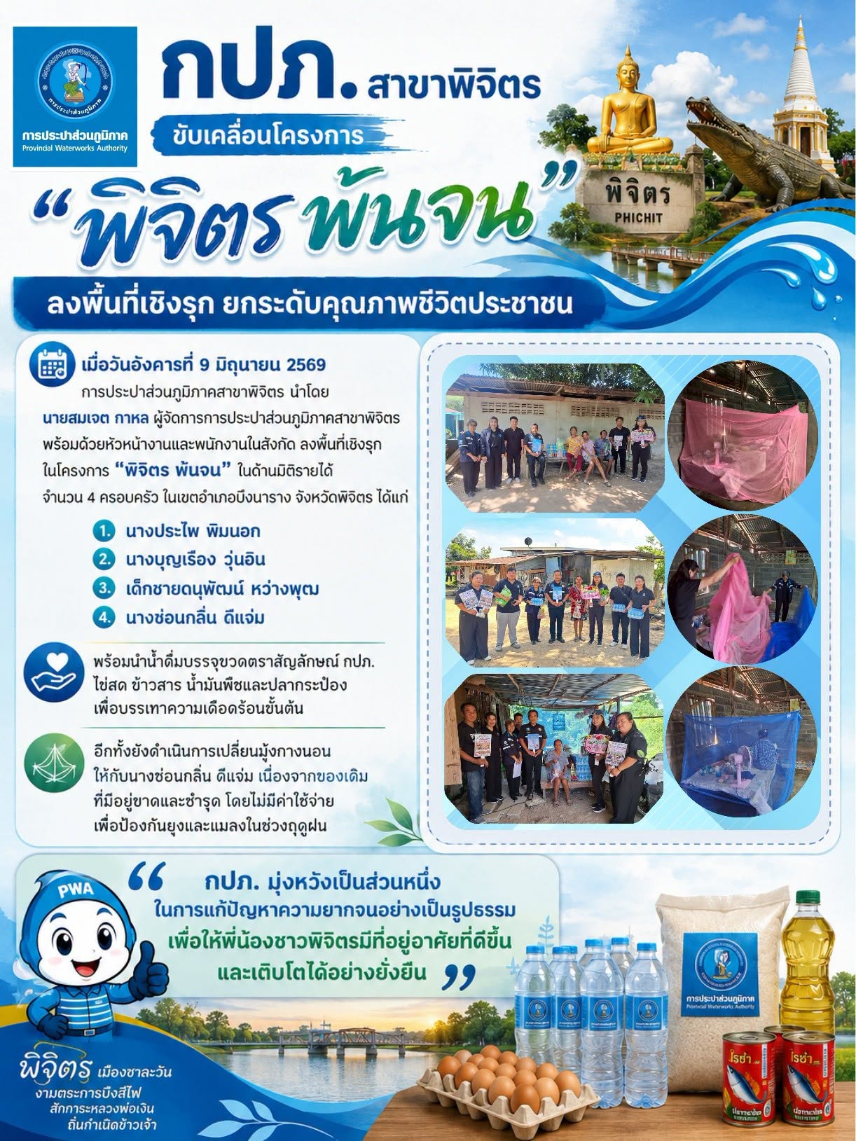 กปภ.สาขาพิจิตร ขับเคลื่อนโครงการ พิจิตร พ้นจน ลงพื้นที่เชิงรุก ยกระดับคุณภาพชีวิตประชาชน