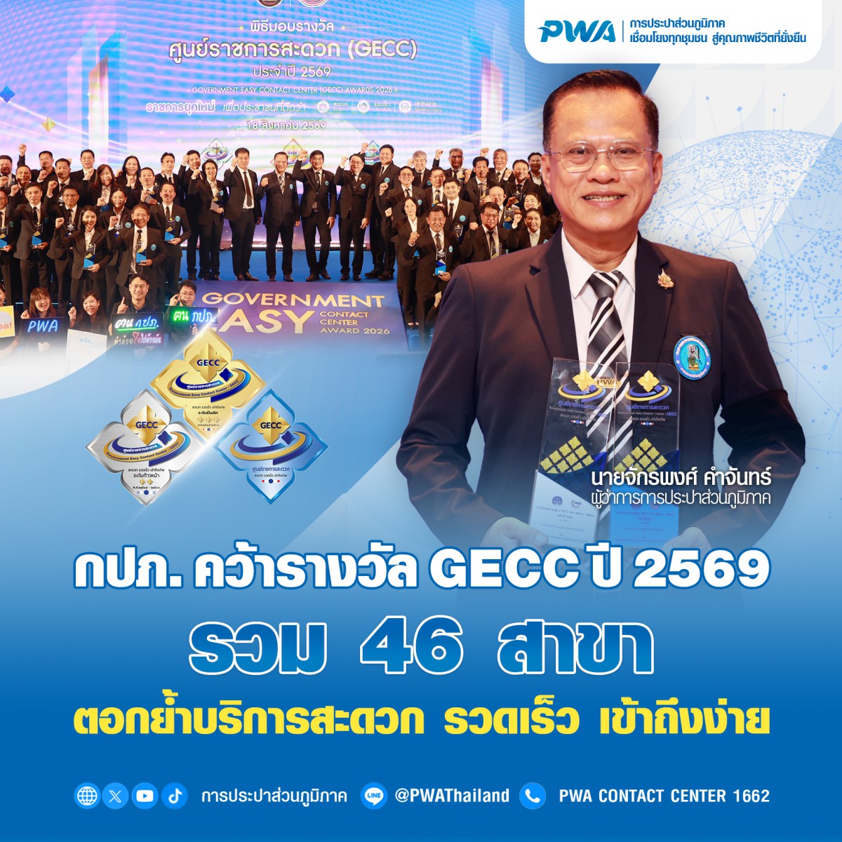 กปภ. คว้ารางวัล GECC ปี 2569 รวม 46 สาขา ตอกย้ำบริการสะดวก รวดเร็ว เข้าถึงง่าย