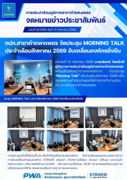 กปภ.สาขากำแพงเพชร จัดประชุม Morning Talk ประจำเดือนสิงหาคม 2569 ขับเคลื่อนองค์กรยั่งยืน